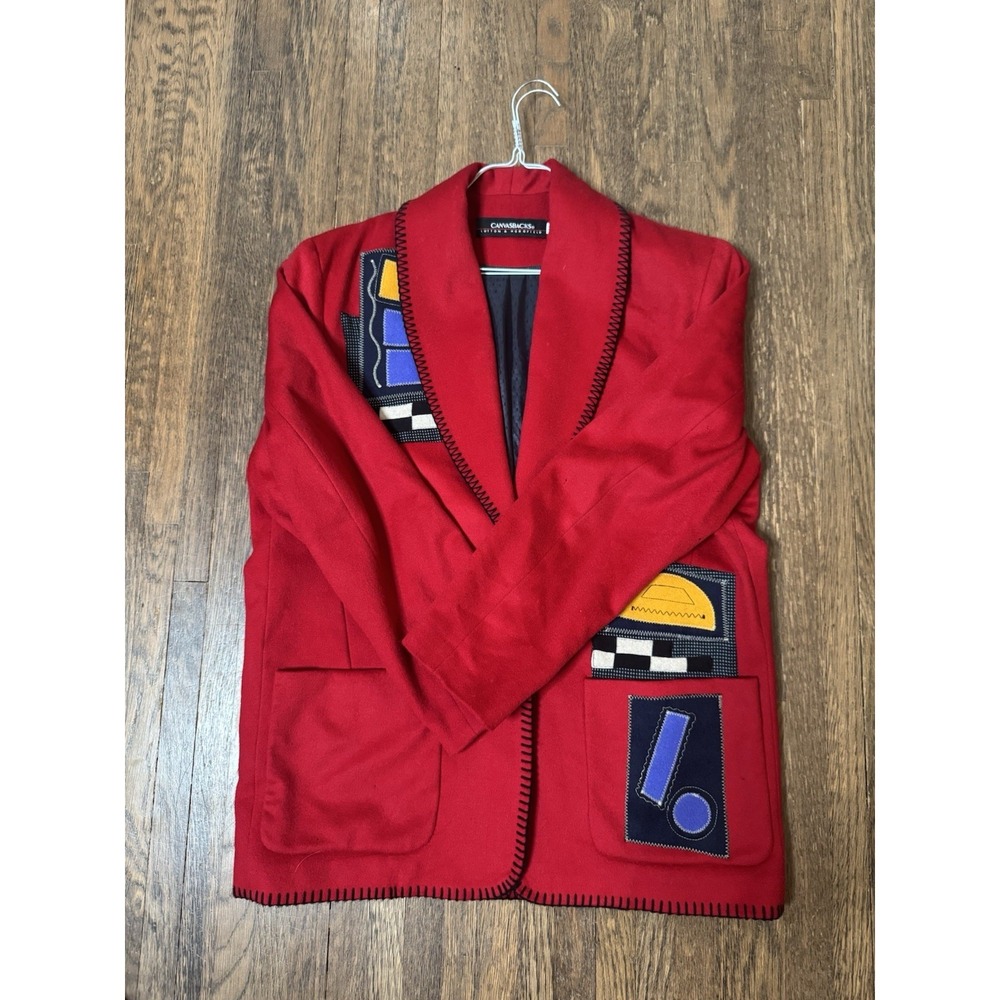 Canvasbacks Lutton & Horsfield Red Wool Cashmere Patchwork Blazer Art To Wear M
